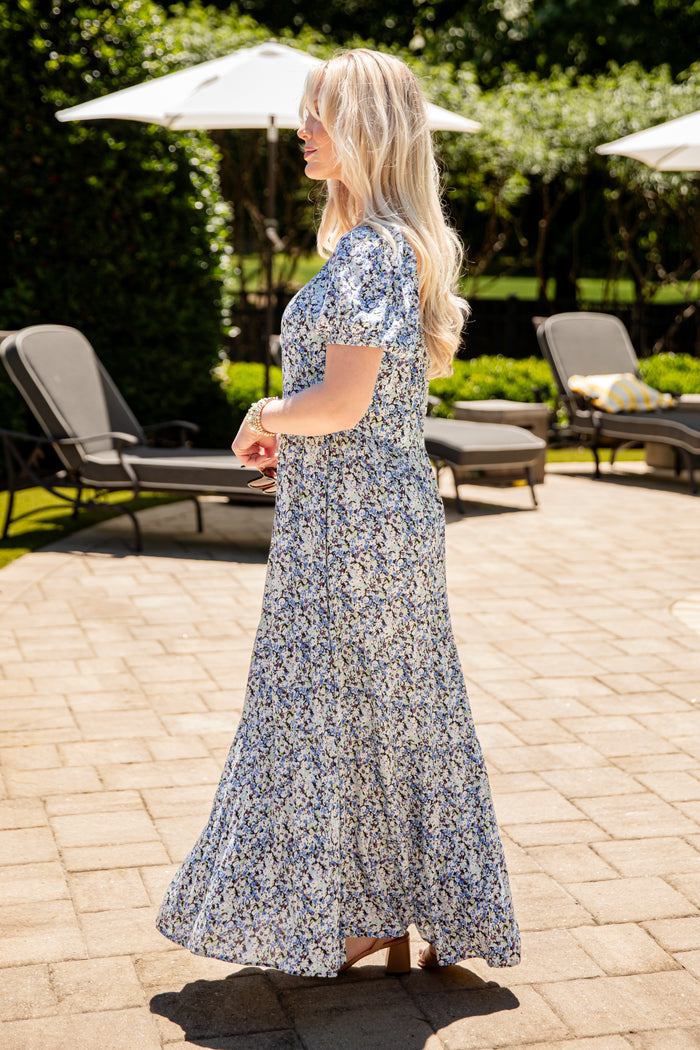 FINAL SALE - Porcelain Petals Blue Floral Maxi Dress