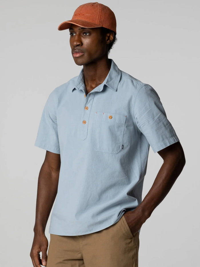 FINISTERRE HENDRA POP OVER SHORT-SLEEVE SHIRT - DUSTY BLUE T-SHIRTS FINISTERRE