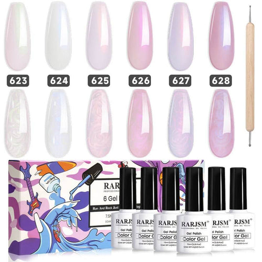 RARJSM ® Light color series Thread pearl gel nail polish 6 Colors Set