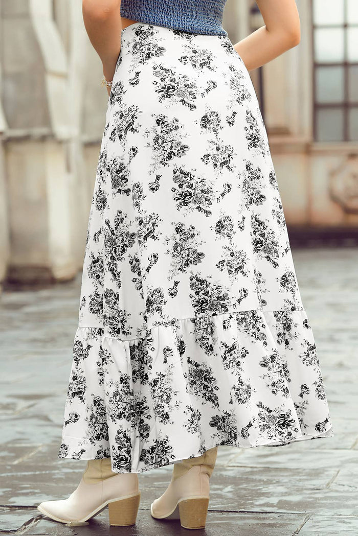 Floral Ruffle Split Maxi Skirt