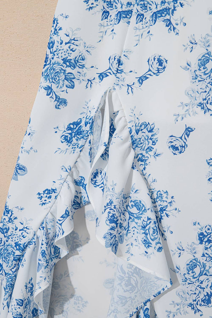 Floral Ruffle Split Maxi Skirt