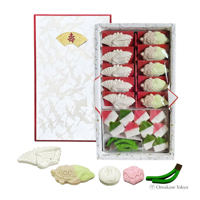 Fukuya Wasanbon Crane & Turtle Sweets Set, 25 Pieces