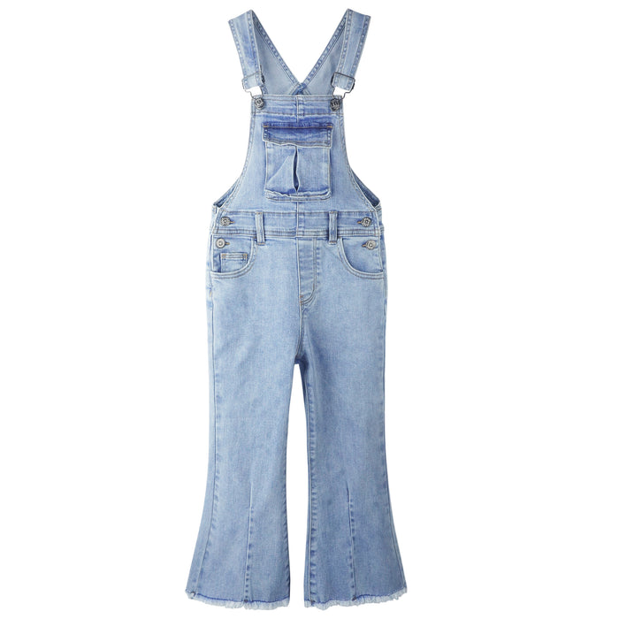Girls Denim Flared Overalls Pants,3D Accordion Deep Heel Pockets Bell Bottom Jeans Dungarees