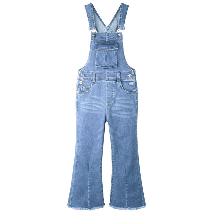 Girls Denim Flared Overalls Pants,3D Accordion Deep Heel Pockets Bell Bottom Jeans Dungarees