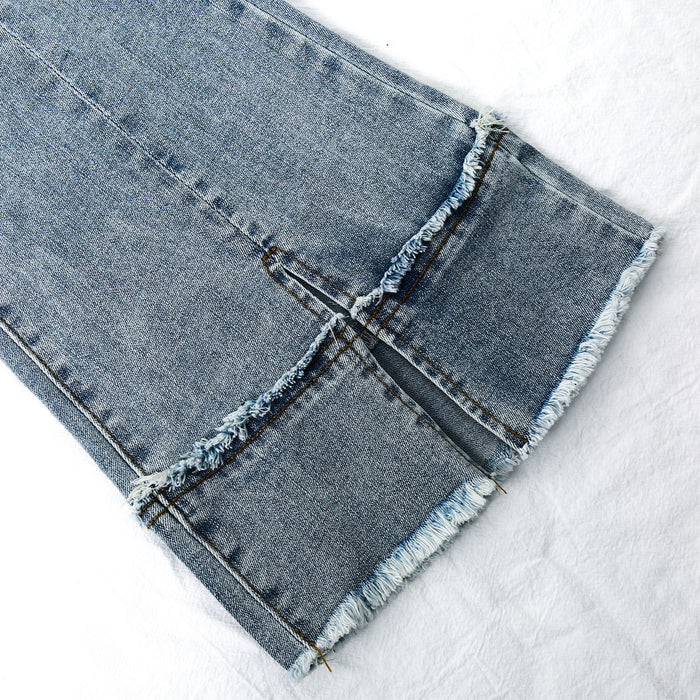 Girls Denim Overalls,2 Layers Raw Edge Hem Squared Pockets Jean Dungarees Pants