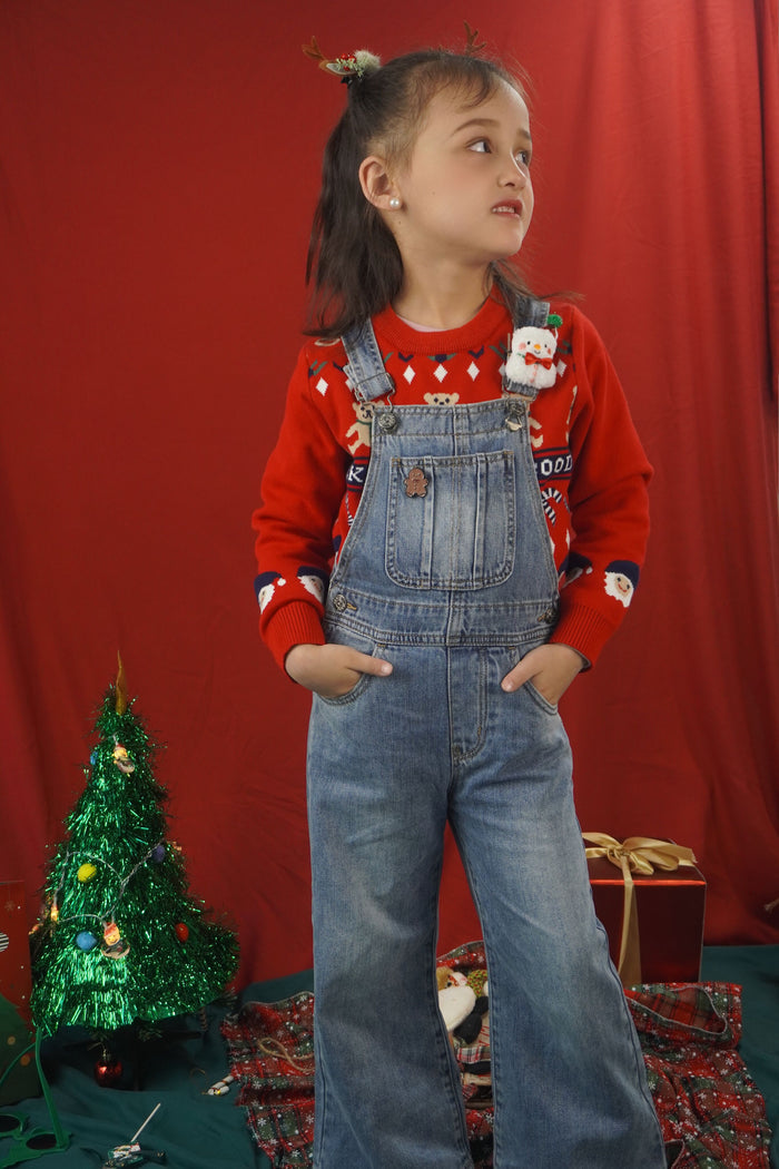 Girls Denim Overalls,Little Big Kids Wide Leg Elastic Inside Jean Dungarees Flared Pants