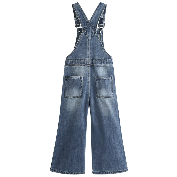Girls Denim Overalls,Little Big Kids Wide Leg Elastic Inside Jean Dungarees Flared Pants