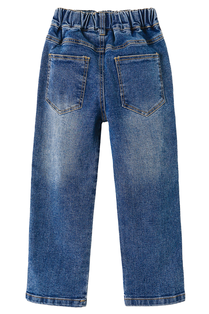 Girls Jeans, Ribbed Elastic Waist Embroidered Denim Pants