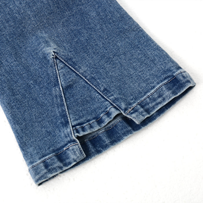 Girls Ribbed Waist Flared Denim Pants, 18M-14T Wide Age Ranges Bell-bottom Stretchy Slim Jeans