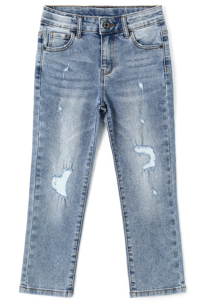 Girls Slim-fit Jeans, Ripped Holes Straight Denim Pants