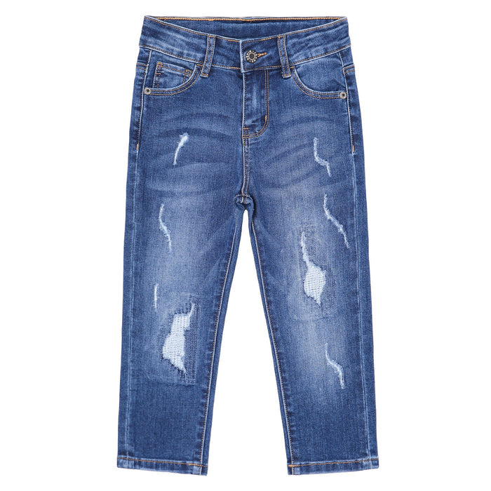 Girls Slim-fit Jeans, Ripped Holes Straight Denim Pants