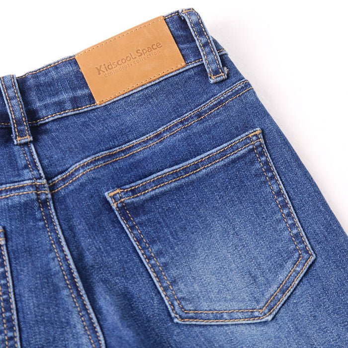 Girls Slim-fit Jeans, Ripped Holes Straight Denim Pants