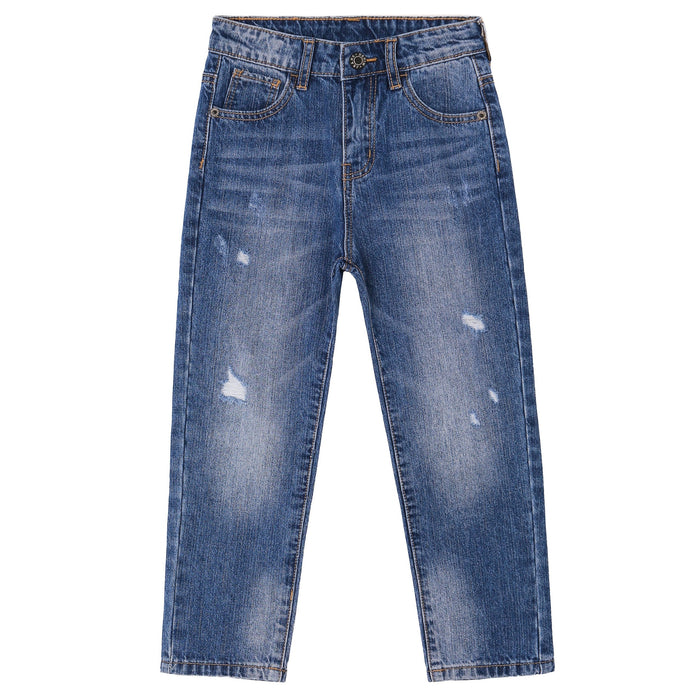 Girls Straight Jeans,Elastic Band Inside Ripped Denim Pants