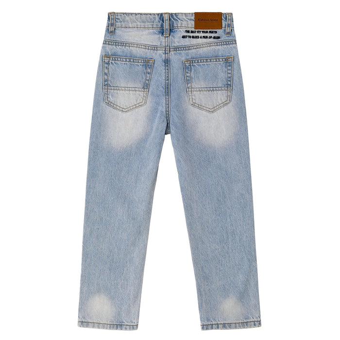 Girls Straight Jeans,Elastic Band Inside Ripped Denim Pants