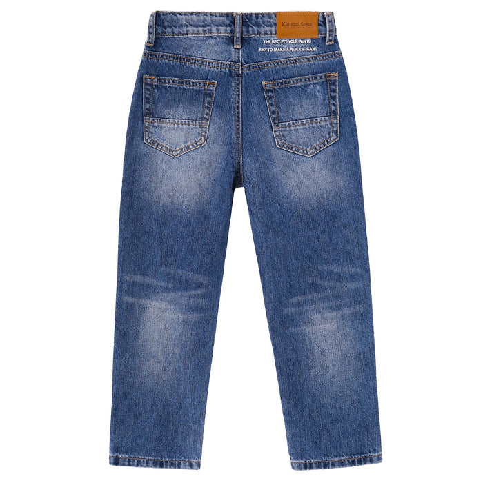 Girls Straight Jeans,Elastic Band Inside Ripped Denim Pants