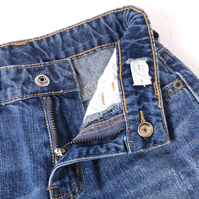 Girls Straight Jeans,Elastic Band Inside Ripped Denim Pants
