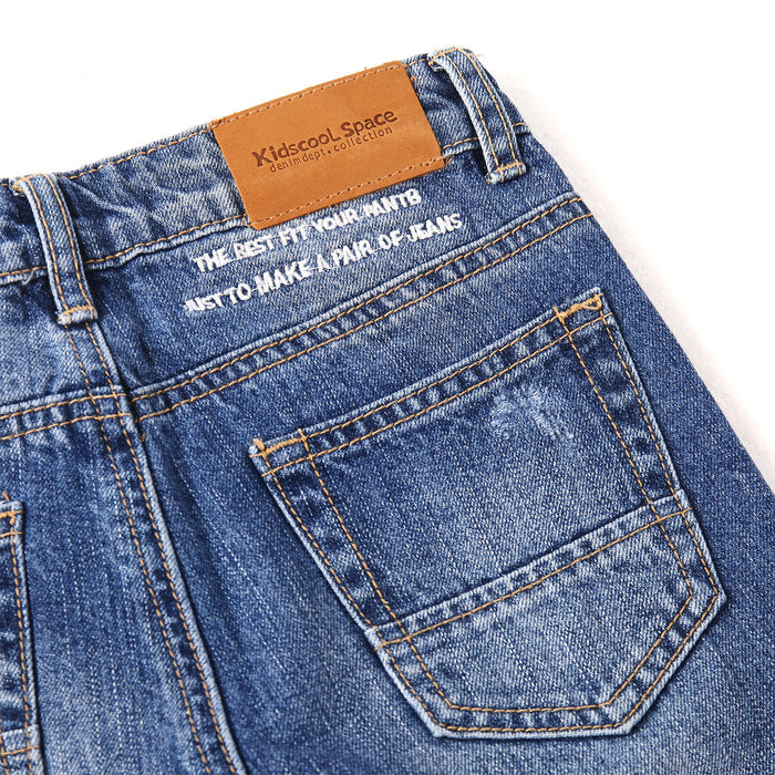 Girls Straight Jeans,Elastic Band Inside Ripped Denim Pants