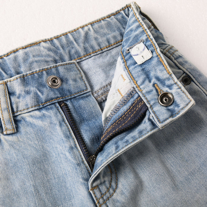 Girls Straight Jeans,Elastic Band Inside Ripped Denim Pants