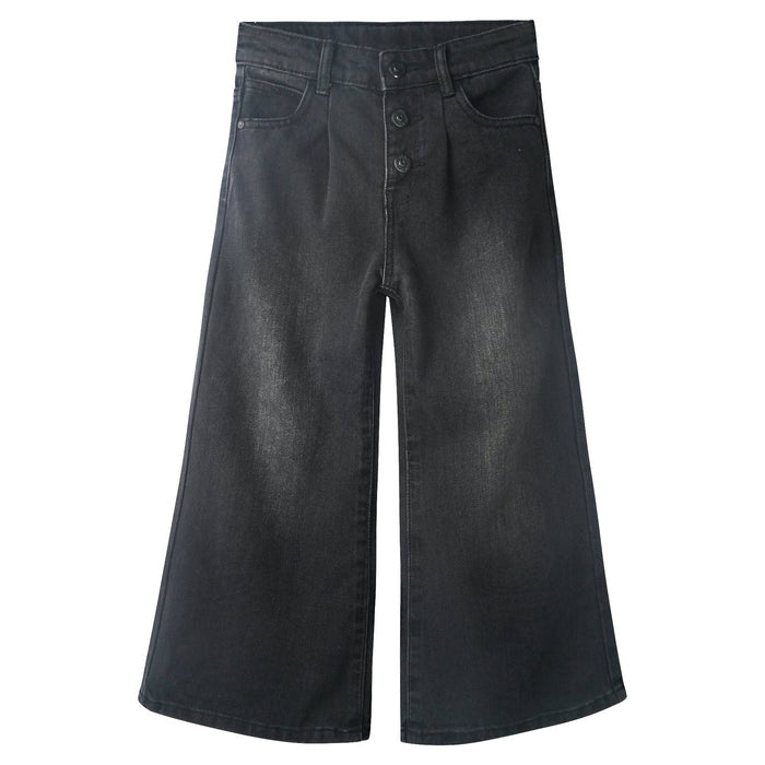 Girls' Wide-leg Jeans,3 Buttons Front Elastic Band InsideSimple Design Flared Denim Pants