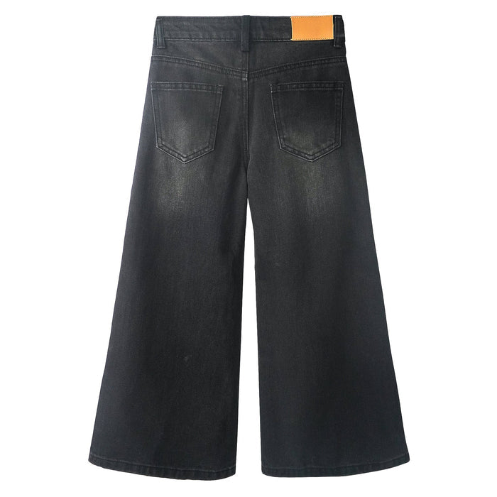 Girls' Wide-leg Jeans,3 Buttons Front Elastic Band InsideSimple Design Flared Denim Pants