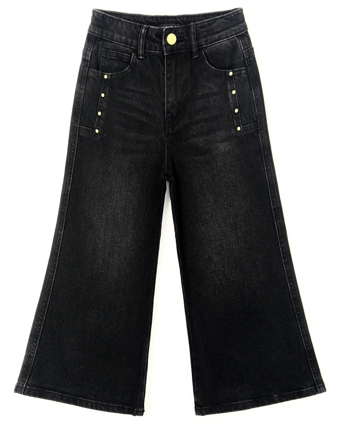 Girls Wide-Leg Jeans,Baggy Stretchy Denim Pants with Metal Rivet Decoration