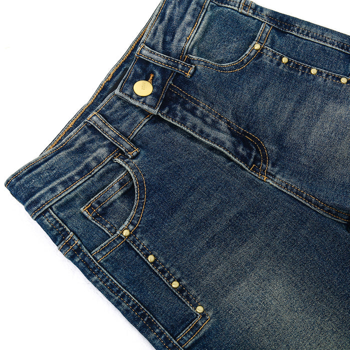 Girls Wide-Leg Jeans,Baggy Stretchy Denim Pants with Metal Rivet Decoration