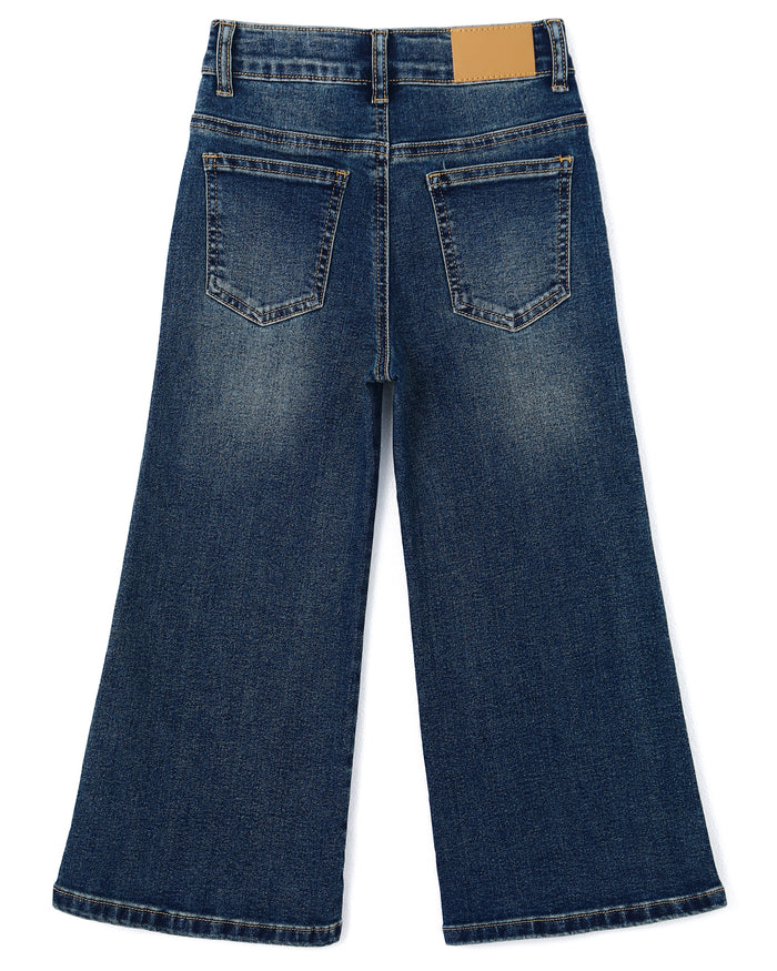 Girls Wide-Leg Jeans,Baggy Stretchy Denim Pants with Metal Rivet Decoration