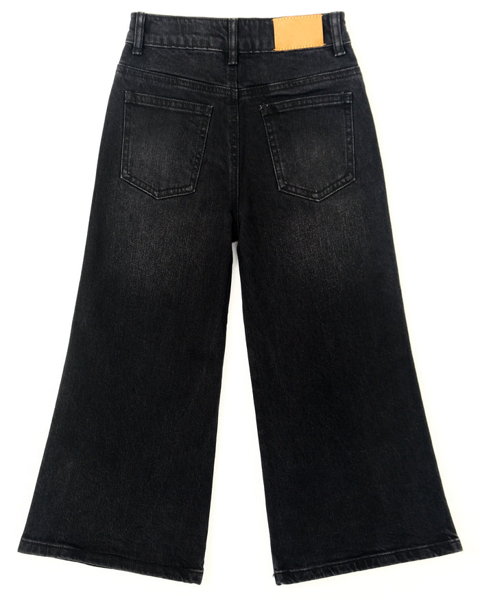 Girls Wide-Leg Jeans,Baggy Stretchy Denim Pants with Metal Rivet Decoration