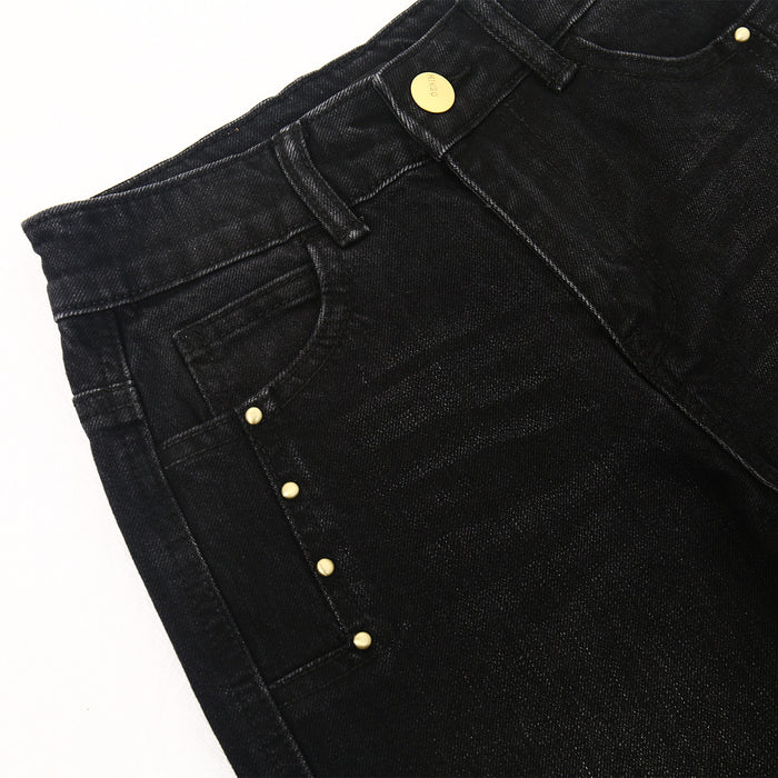 Girls Wide-Leg Jeans,Baggy Stretchy Denim Pants with Metal Rivet Decoration