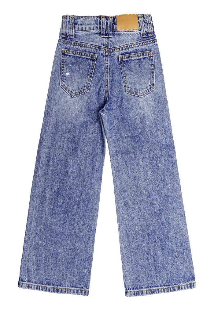 Girls Wide-leg Ripped Denim Pants, 5-14T Loose-fit Distressed Fashion Flared Jeans