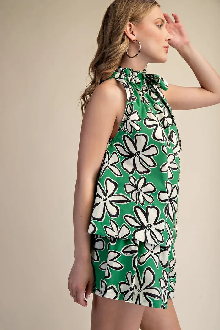Glam Ruffle Tie Neck Top and Shorts Set