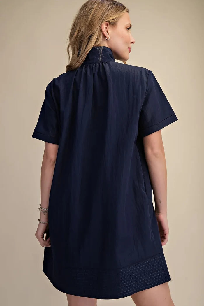 Glam Stand Collar Button Down Mini Dress
