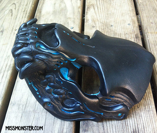 GLOW SKULL MASK- BLUE FIRE- OOAK