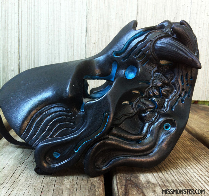 GLOW SKULL MASK- BLUE FIRE- OOAK