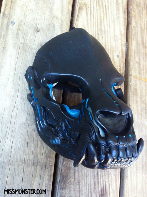 GLOW SKULL MASK- BLUE FIRE- OOAK