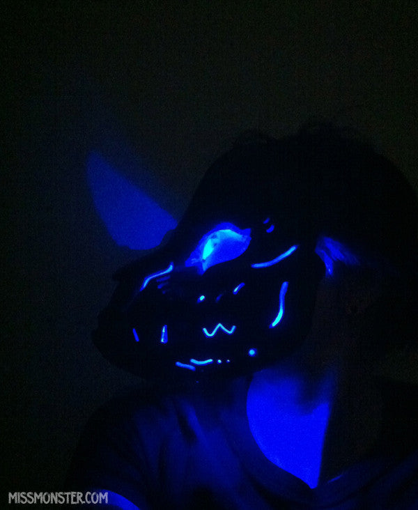 GLOW SKULL MASK- BLUE FIRE- OOAK