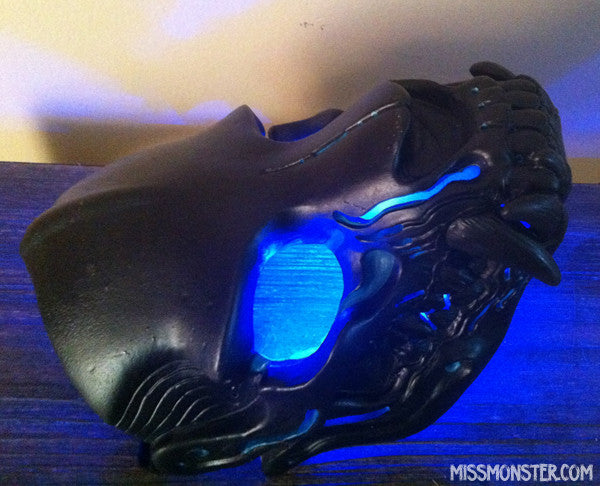 GLOW SKULL MASK- BLUE FIRE- OOAK