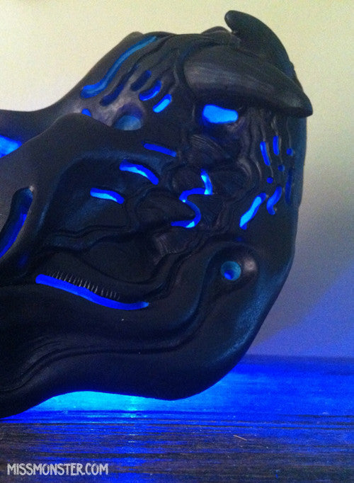 GLOW SKULL MASK- BLUE FIRE- OOAK