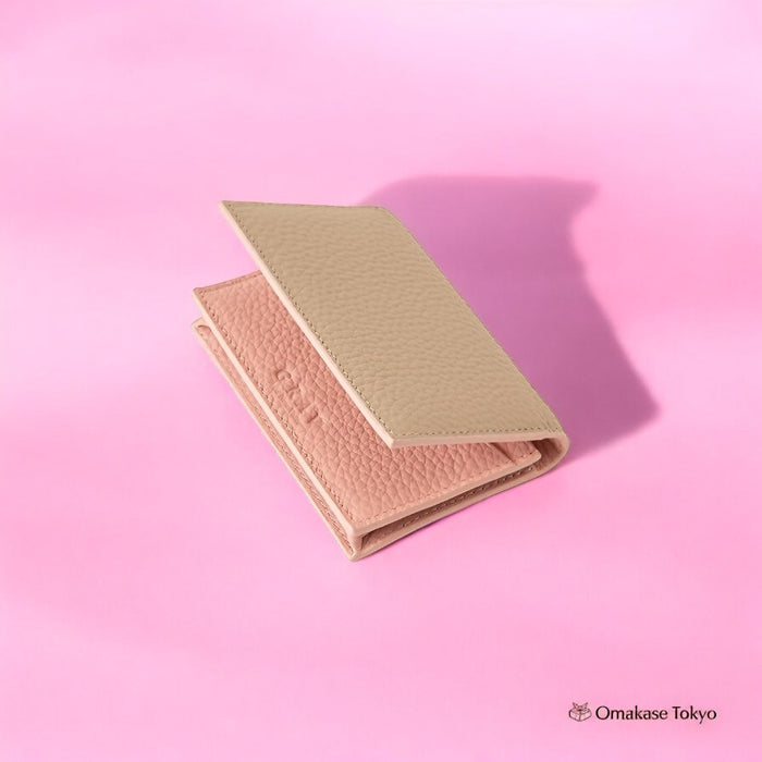GRAV Genuine Leather Business Card Holder Greige × Pink