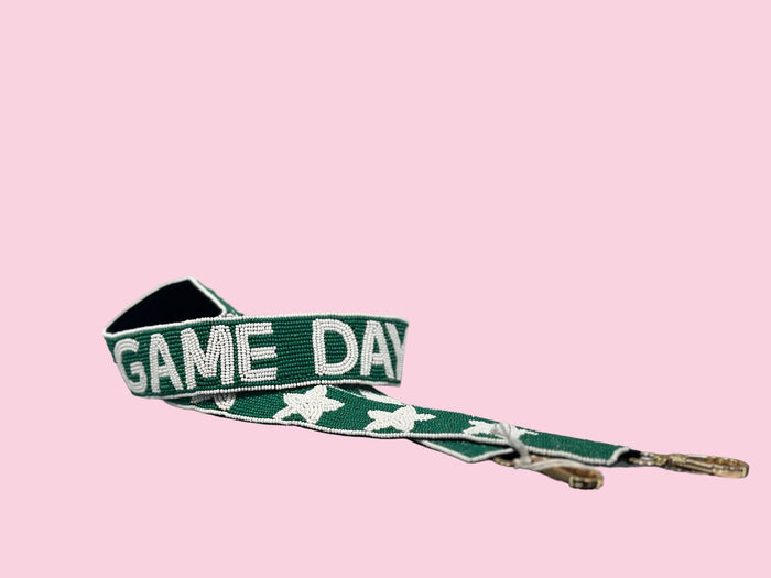 Camel Threads green beaded bag strap with game day charms, perfect for accessorizing your handbag.