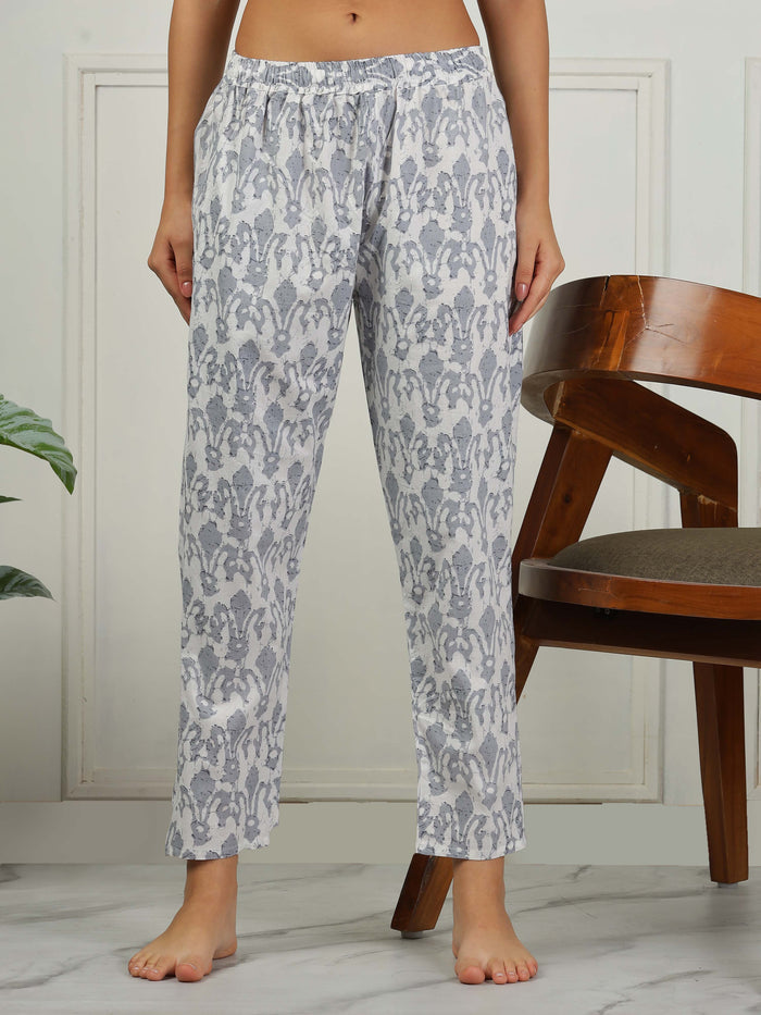 Stylish Grey Cotton Pajama Set For Women