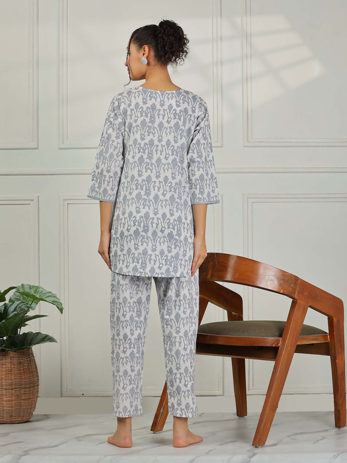 Stylish Grey Cotton Pajama Set For Women