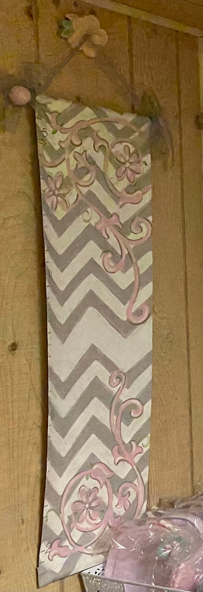 Growth Chart-Grey Chevron Pink Floral with pink or white flower hook