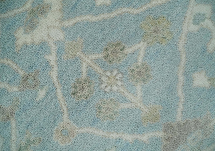 Hand Knotted Custom Made Oriental Oushak Aqua, Ivory and Beige Wool Area Rug