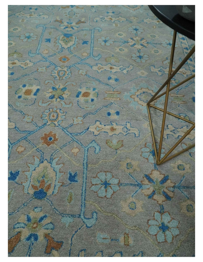 Hand Tufted Gray, Beige and Accent Blue Multi Size 8x10 Traditional Herati Design Wool Rug