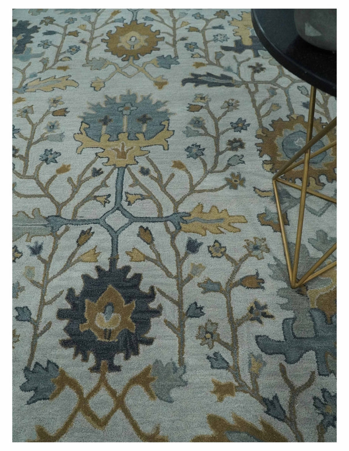 Hand Tufted Silver and Blue Donegal Oushak Rug, Multi Size Living Room and Bedroom Rug