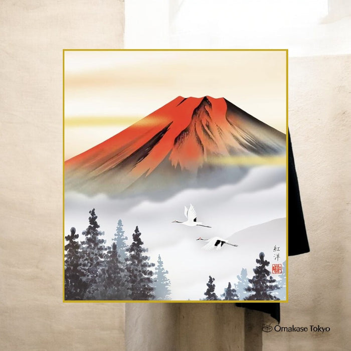 Hanging Shikishi Art “Red Fuji” – Japanese Style Wall Picture