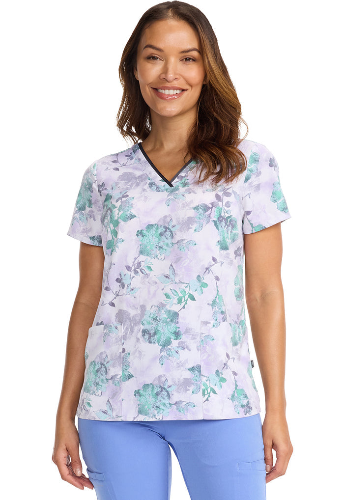 Healing Hands HH Works Quiet Petals Amanda Printed Scrub Top