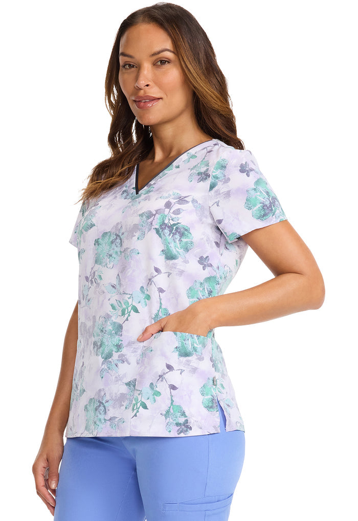 Healing Hands HH Works Quiet Petals Amanda Printed Scrub Top