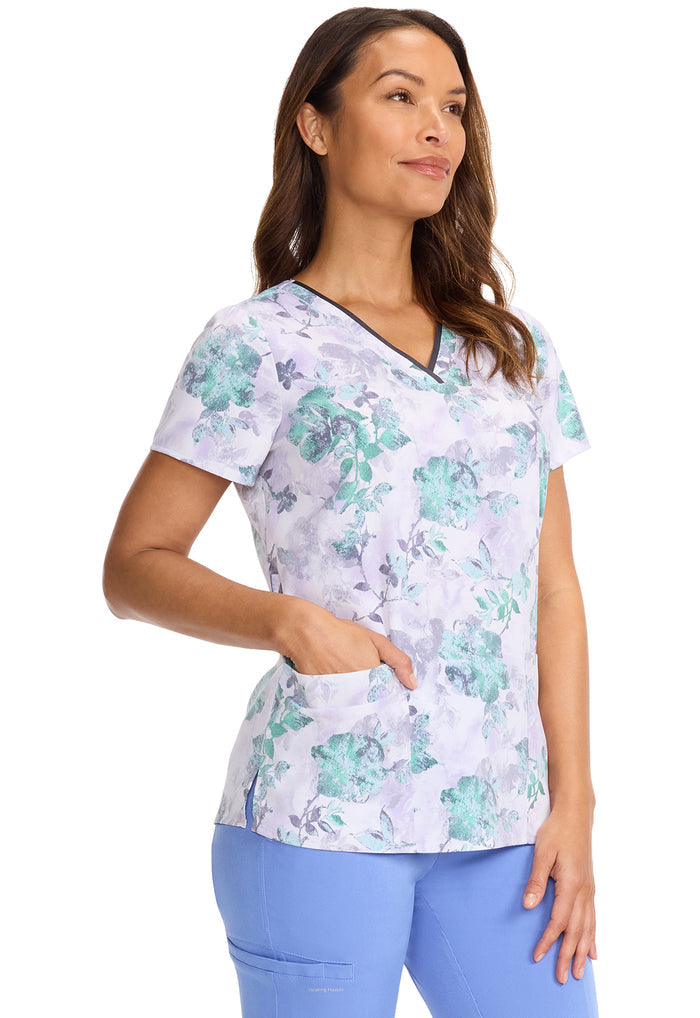 Healing Hands HH Works Quiet Petals Amanda Printed Scrub Top
